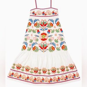 NWOT J Marie Women L 100% Cotton Embroidered Sleeveless Midi Dress White Floral